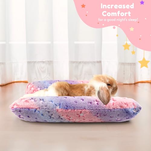Rabbit Bed with Pillows, Dual-Sided 17"x15" Washable Lounger Pad - 17 x 15 x 4 inches, Rainbow Star, Polyester - Image 4
