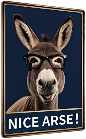 Funny Donkey Bathroom Sign – Farm-Style Humorous Tin Plaque for Restroom or Toilet – Metal Wall Decor for Home or Farmhouse – Ideal Gag Gift – 8x12 Inc