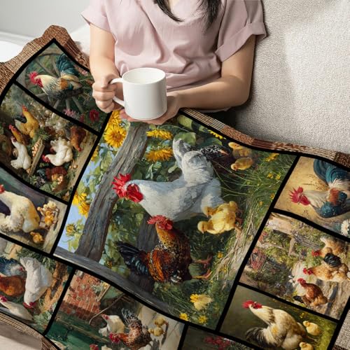 Farmhouse Rooster Blanket Chicken Gifts for Boys Girls 50"x40" - Flannel - Image 5