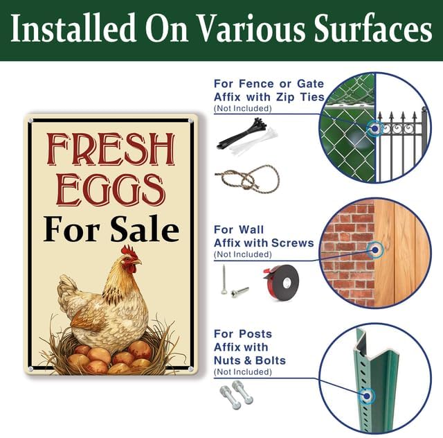 Farm Fresh Eggs For Sale Aluminium Sign 8in×12in, Sturdy Aluminum Metal Signs Rust Free, Fresh Chicken Eggs For Sale Yard Sign, Egg Sign With Stakes