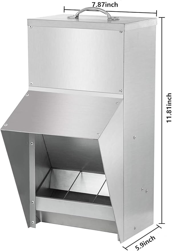 shengyi 11.5-55lbs Galvanized Chicken Feeder - Rat Proof Poultry Feeder with Lid Weatherproof Outdoor Coop Food Dispenser (11.5lbs 8.3x6.3x12.9in)