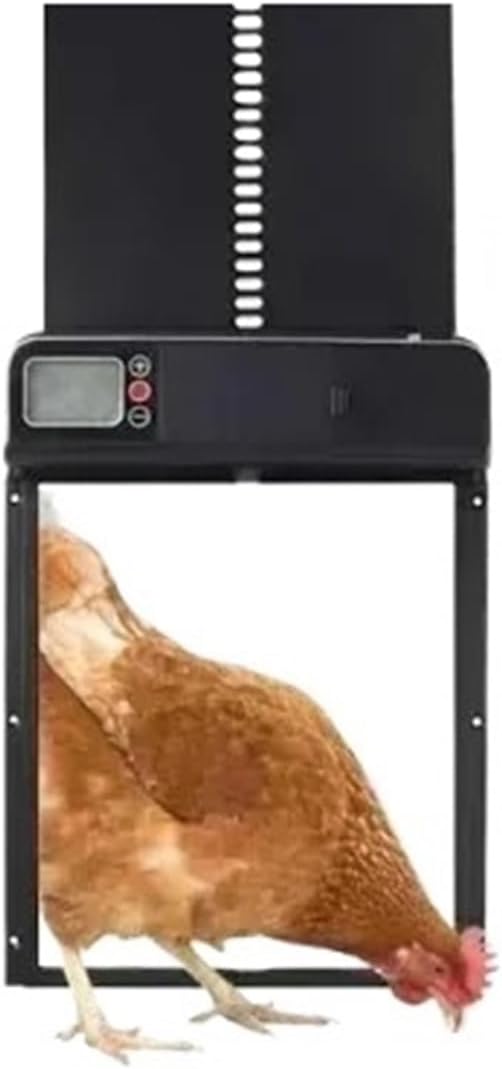 Automatic Chicken Coop Door Solar Powered Aluminum Alloy Chicken Door with Timer/Light Sensor/Remote Control/Manual Mode(Black)
