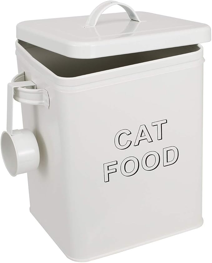 Cat Food Storage Container Farmhouse Pet Food Storage Containers with Lid and Scoop, Perfect Vintage Durable Canister Treats Tin for Kitchen Countertop, Shelf, Great Gift for Pet Owners - Cat Food