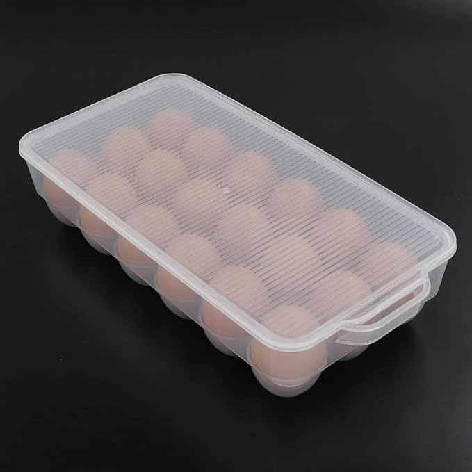 4-Pack Clear Covered Egg Holders, Egg Holder For Refrigerator, Plastic Refrigerator Egg Trays with Lids, Fit 18 x 4 Eggs (72 Eggs)