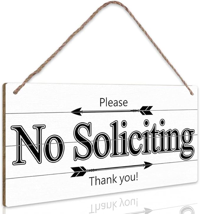 Please No Soliciting Thank You Funny Rustic Wooden Front Door Sign Vintage Outdoor Wall Art Hanging Plaque for Porch Yard Store Home Farmhouse Decor 10''x 5''