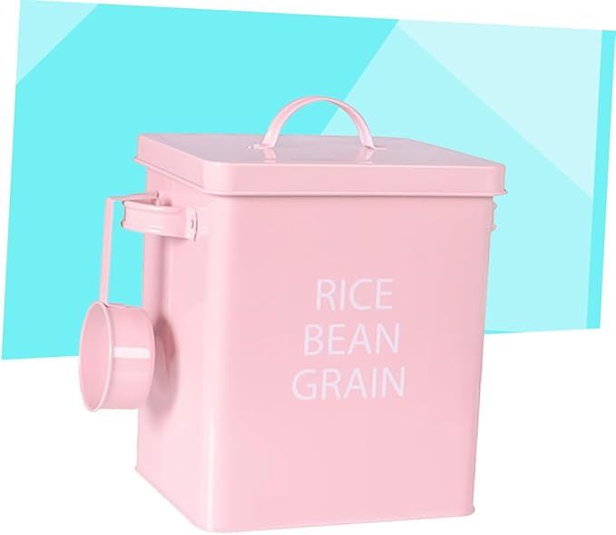 Pink Pet Food Storage Barrel Airtight Metal Container with Spoon for Dog and Cat Food Moisture- Durable Design for Grain Storage