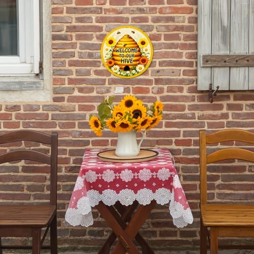 Welcome to Our Hive Round Aluminum Sign Retro Sunflowers Sign for Home Farmhouse Wall - 8x8 Inch - Image 6