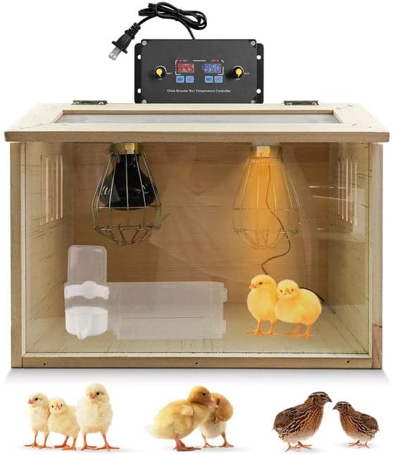 Chick Brooder Box with Intelligent Temperature Control, 75W Day & Night Heat Lamps, Anti-Spill Feeder & Drinker, Poultry Heater Breeding Box for Newborn Chicks, Ducks, Quail, Birds, Small Animals