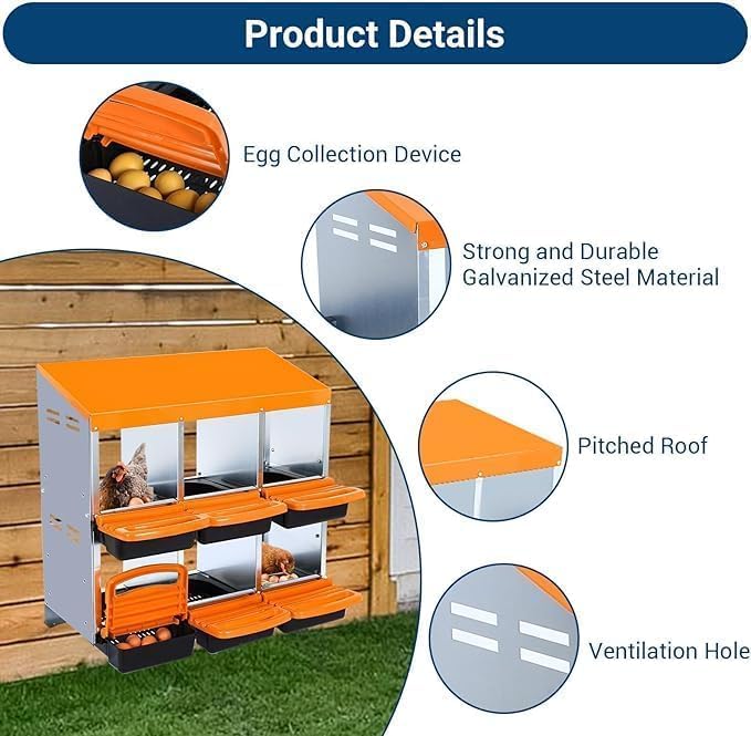 Chicken Nesting Box，6-Hole Nesting Boxes for Chicken Coop with Removable Plastic Egg Tray & Ventilation Holes, Wall Mount/Freestanding Poultry Laying Boxes for Hens, Ducks & Coops Easy Egg Collection
