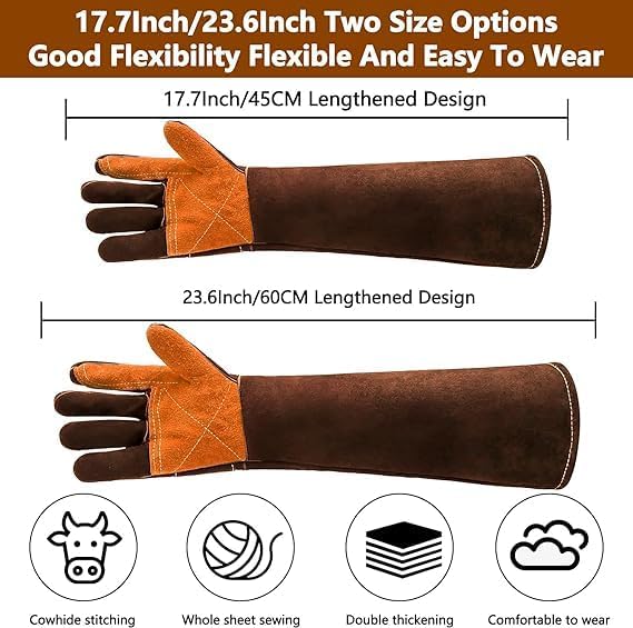 Animal Handing Gloves Bite Proof,Leather Welding Gloves,Multipurpose Puncture Proof Glove for Dog,Cat,Reptile,Snake