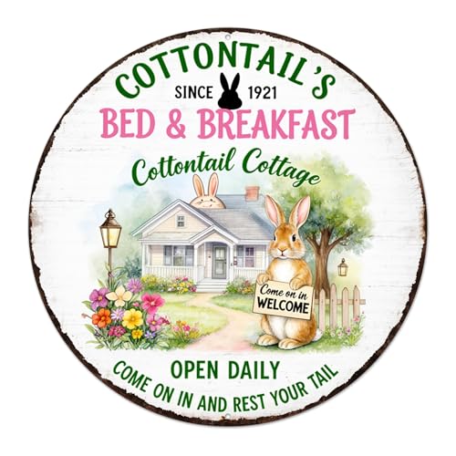 Cottontail's Bed & Breakfast Round Aluminum Metal Sign Retro Cottontail Cottage Bunny - 8x8 Inch by Generic