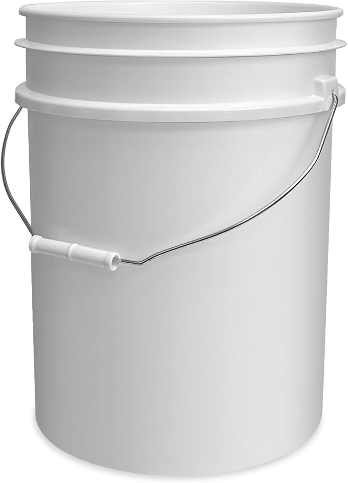 5 Gallon Bucket Only, Made in USA, Food Grade, Durable 90 Mil All Purpose Pail, Contains No BPA Plastic, Premium HPDE, Lids Not Included (White, 12)
