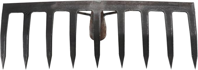 TEHAUX Dark Grey 9-Tine Agricultural Rake for Soil Loosening and Grass Gathering, Farm and Garden Hand Tool for Planting and Soil Preparation
