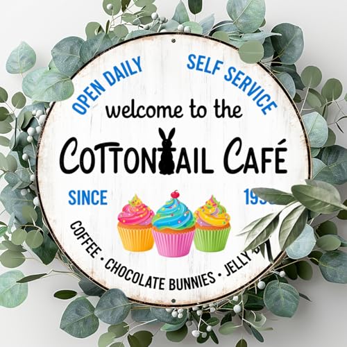 Welcome to the Cottontail Cafe Retro Round Aluminum Metal Sign for Home Cafes Farmhouse - 8x8 Inch - Image 4