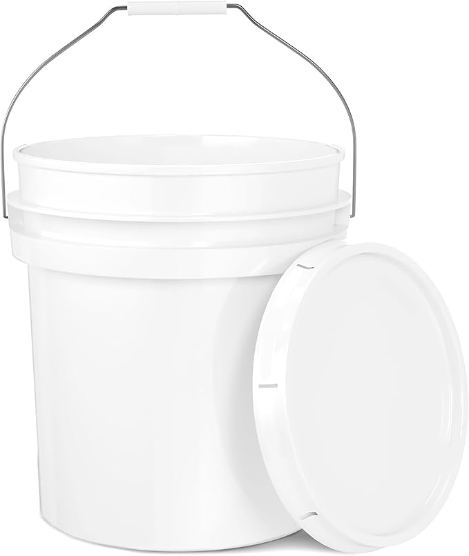 EconoHome 5-Gallon White Bucket Pail Container with Lid | Metal Handles with Plastic Grip for Easy Carrying | Easy Stack and Store | Heavy-Duty Extra Durable | Food Grade | BPA Free - 1 Pack