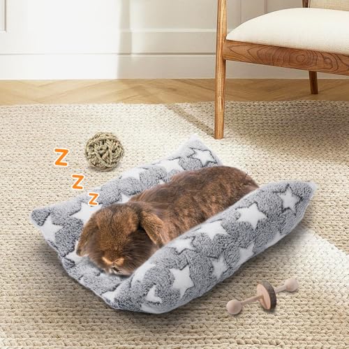 MEWTOGO 15.7" x 14" Bunny Bed for Rabbit Cage - 15.7 x 14In, Gray - Star, Flannel, Thickened & Soft - Image 5