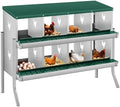 Rustproof Roll Away Two-Tier Design - Chicken Nesting Box for Small Animals - 8 Compartments, Galvanized Steel, Removable Tray & Lid, Wall Mounted or with Legs, Large Vent Holes, Easy Clean -