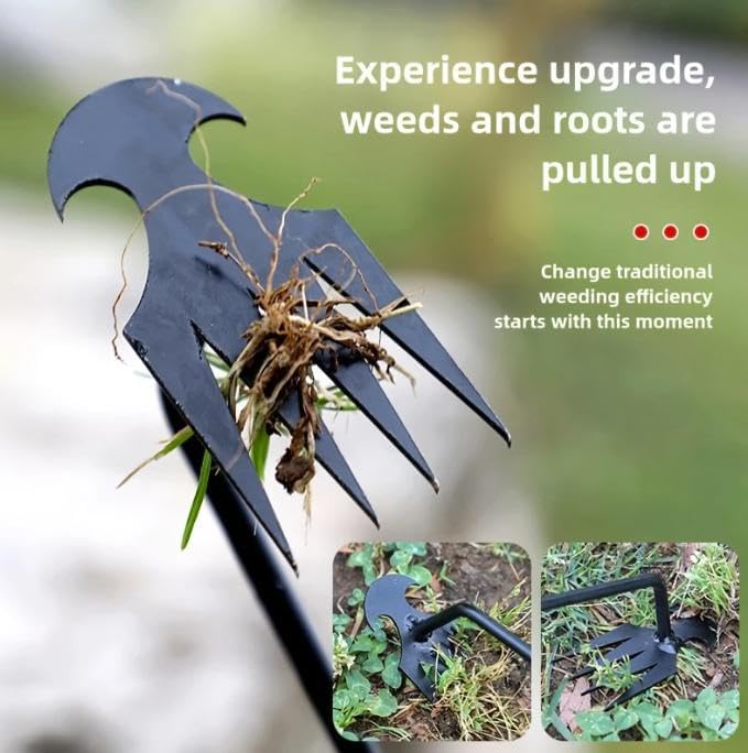 Garden Weed Pulling Tool, 2025 New Stainless Steel Weeder Tool，Grandpas Weeder Tool with Handle, Puller Tool 4 Tooth Manganese Steel, for Gardening Backyard Farm