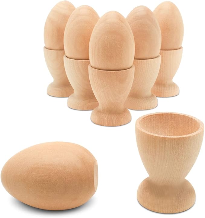Wooden Egg Holder 2-1/8 inch, Pack of 6 Egg Cups, 2-1/2 inch Flat Bottom Eggs in a Cup, Wood Egg Unfinished, by Woodpeckers