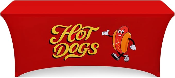 Oudain 6 ft Hot Dogs Tablecloth Stretch Spandex Hotdogs Table Cloth Cover Rectangle Table Hotdog Party Decorations for Sausage Food Hot Dog Concession Stand Supplies
