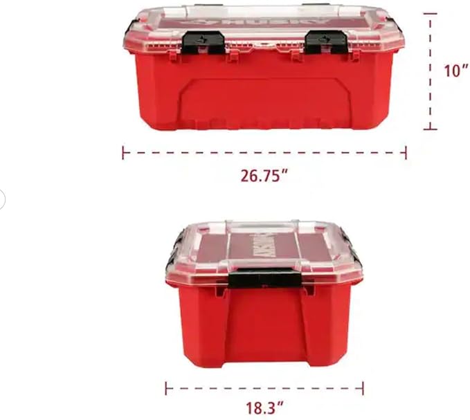Professional Heavy Duty Waterproof Stackable Plastic Storage Container with Hinged Lid, Red, Rectangular, (12 Gal)