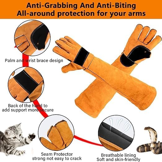 Animal Handing Gloves Bite Proof,Leather Welding Gloves,Multipurpose Puncture Proof Glove for Dog,Cat,Reptile,Snake