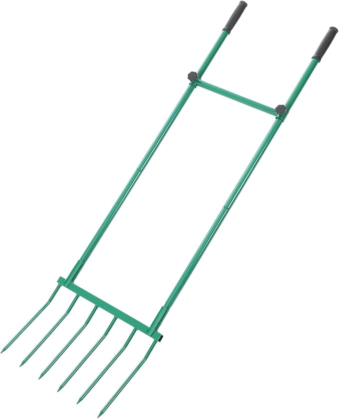 Zonon Heavy Duty Garden Broadfork 59" Steel Long Dual Handle Pitch Fork 16" Wide Broadfork 6 Steel Tines U-Shaped Hand Tiller Broad Fork for Farm and Garden Soil Loosening Weeding Composting Aeration