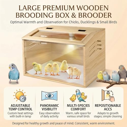 15.74 x 11.81 x 11.81” Chick Brooder Box with Heating Lamp - Beige, Wood, Poultry Brooder with Heaters - Image 5