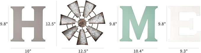 Mkono Farmhouse Wall Decor Wooden Home Sign with Metal Windmill for O Rustic Hanging Letters Decorative Wall Art Decor Signs for Living Room Kitchen Bedroom Entryway House
