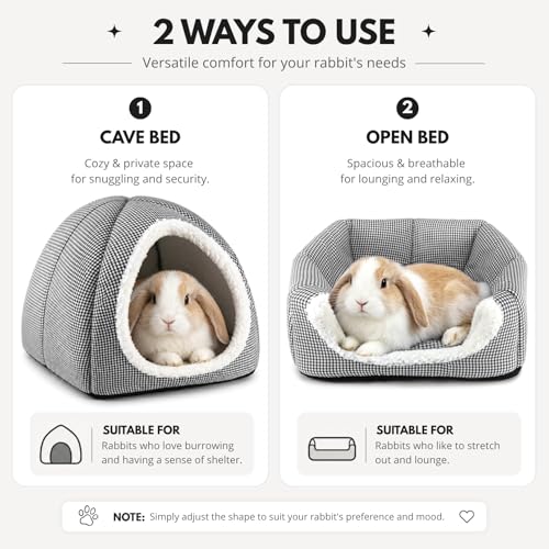 Rabbit Hideout Bed for Large Bunnies, Soft Plush Bunny House - Charcoal, Polyester - Image 3