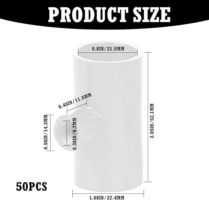 50 Pack Chicken Waterer PVC Tee Fittings, PVC Tee Fitting for Threaded Poultry Nipples Water Drinker and Feeder Cups, Chicken Automatic Poultry Waterers