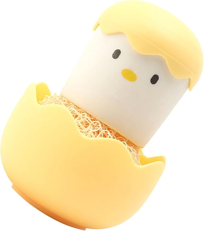 Eggshell Chicken Cleaning Brush Cartoon Kitchen Scrubber Fiber Ball Head Detachable Handle for Bowls Pots Dishwashing (Yellow)