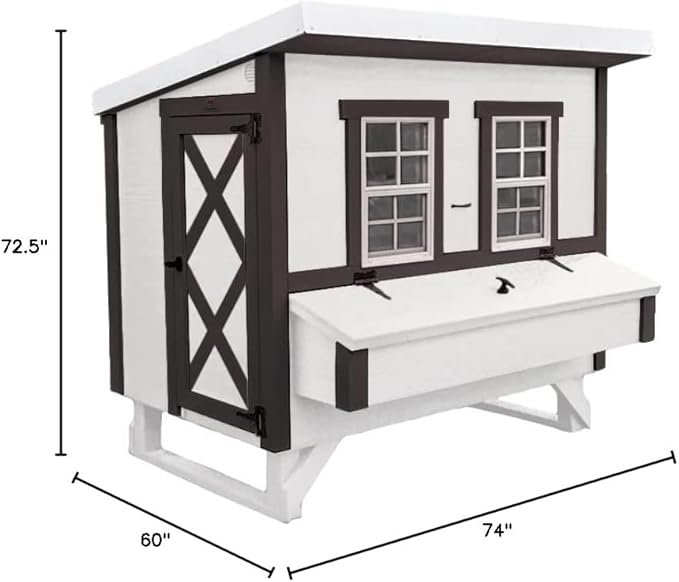 OverEZ Farmhouse Large Chicken Coop for Up to 15 Chickens - Nesting Box - Large Bird, Poultry and Hen House Made from Wood, Made in USA