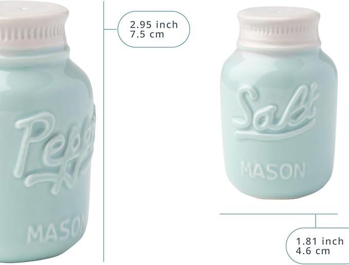 Comfify Mason Jar Salt & Pepper Shakers – Aqua Blue Ceramic – Rustic Shabby Chic Kitchen Decor