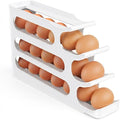 Sotfamily Egg Holder for Fridge, 4 Tiers Auto Rolling Egg Storage Organizer for Refrigerator, Slim Space Saving Container, Dispenser - Egg Roller for Eggs 24 Count