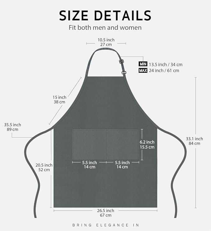 Syntus Adjustable Bib Apron with 2 Pockets Cooking Kitchen Aprons for Women Men Chef