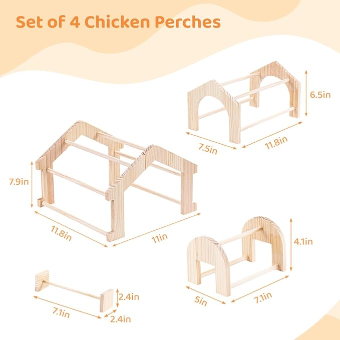 Chicken Roosting Bars, Wooden Chick Stand Training Perches, Wood Toys for Chick Jungle Gym Perch Entertainment, Brooder & Coop 4 Pcs