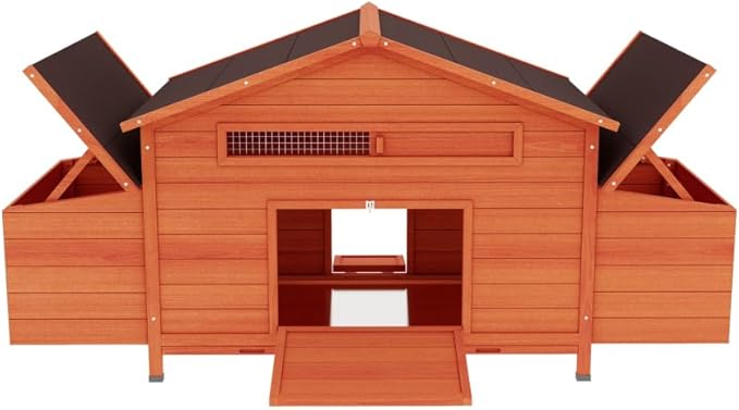 Large Wooden Chicken Coop for Backyard Chickens with Waterproof Roof, Dual Nesting Boxes, and Sturdy Latch System for Outdoor Use