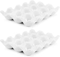 Flexzion 12 Cups Ceramic Egg Holder for Fridge - Dozen Ceramic Egg Tray Porcelain Container Storage Organizer Decorative Serving Stand Serveware for Refrigerator Countertop Display (White, 2 Pack)