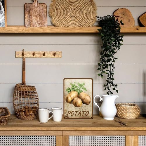 Vegetables Metal Sign Vintage Decor Potato Sign Farm Wall Decor Sturdy Rust Waterproof Aluminum Signs for Outdoor Yard Garden Easy to Install 12x16inch