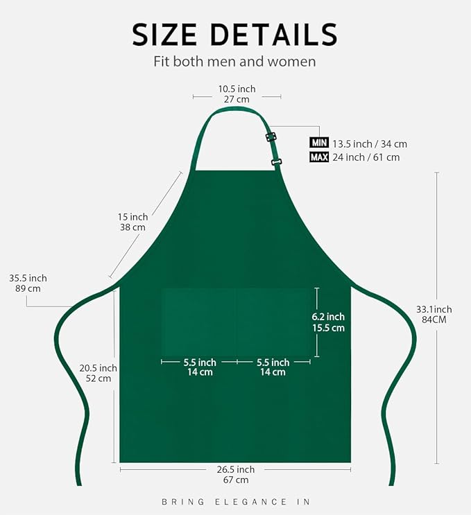 Syntus Adjustable Bib Apron with 2 Pockets Cooking Kitchen Aprons for Women Men Chef