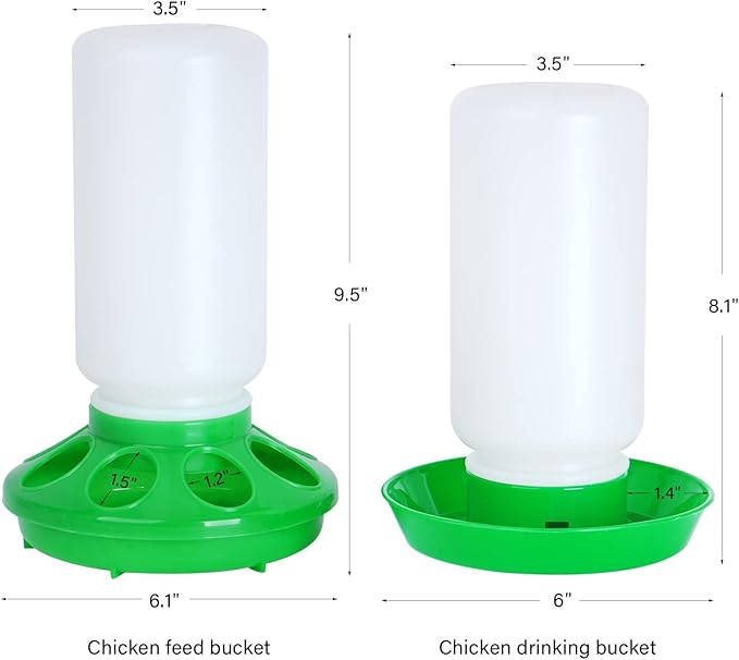 Chicken Feeder and Waterer Set no Waste Chick Feeder and Waterer Kit 1L Chicken Water Feeder Poultry Waterer Baby Chick Starter Kit (Green)