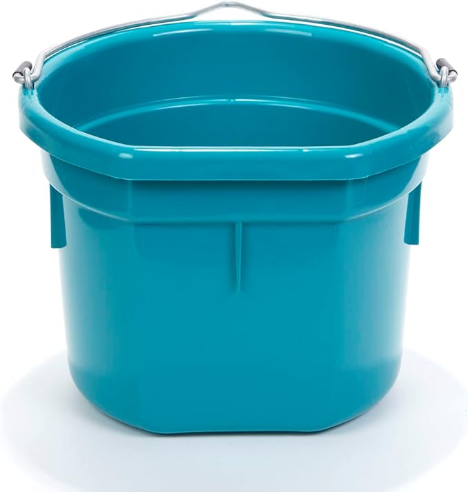 Little Giant® Flat Back Plastic Animal Feed Bucket | Animal Water and Feed Bucket with Metal Handle | 8 Quarts | Teal