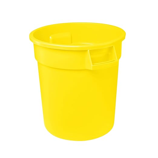 Feed and Seed Storage Container, 55 Gallon Yellow Round Commercial Trash Can/Ingredient Bin, Food Storage Plastic Bin, Use in Agricultural, Gardening, or Household