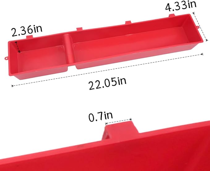 4 Pack Chicken Feeder Trough Hanging Basin Poultry Feeder Food Water Separating Dispenser for Chicken Duck Pigeon Duck Livestock Poultry (22 inches, Red)