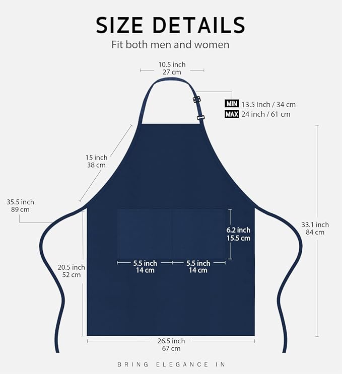 Syntus Adjustable Bib Apron with 2 Pockets Cooking Kitchen Aprons for Women Men Chef