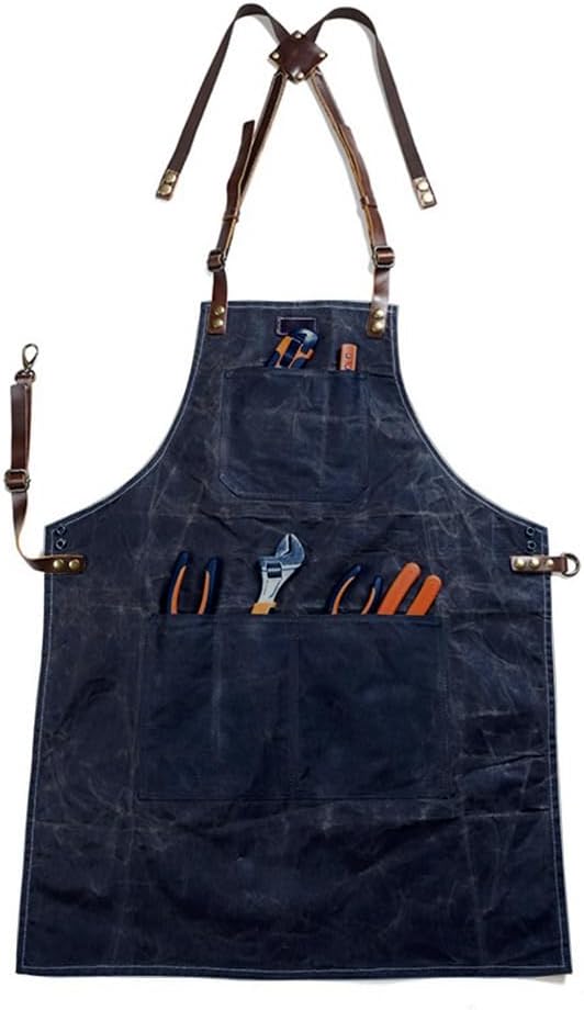 Midkit One Size Fits Utility Apron Adjustable Cross-Back Straps Multi-Use Portable Waxed Canvas Aprons With 5 Tool Pockets