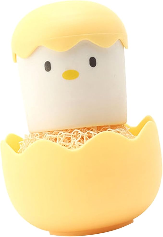 Eggshell Chicken Cleaning Brush Cartoon Kitchen Scrubber Fiber Ball Head Detachable Handle for Bowls Pots Dishwashing PP Material (Yellow)