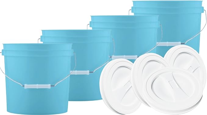 House Naturals 2 Gallon Aqua Buckets pails with Lids(Pack of 4) Food Grade - BPA Free Made in USA