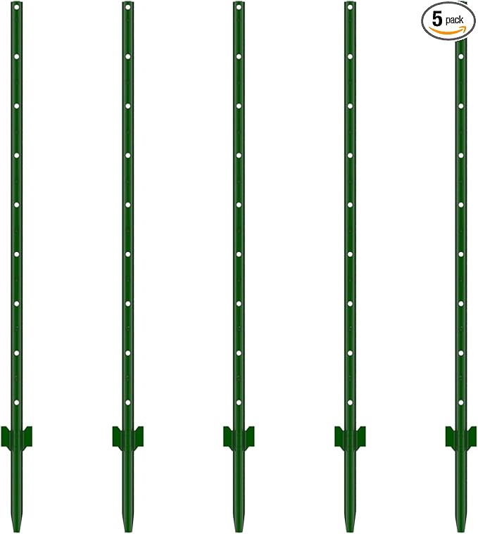Fence Posts 7 Feet, Pack of 5, 3-4-5-6-7Ft Heavy Duty Garden Metal Steel Fence Post with U-Channel, No Dig Steel U Post Fencing for Lawn, Garden